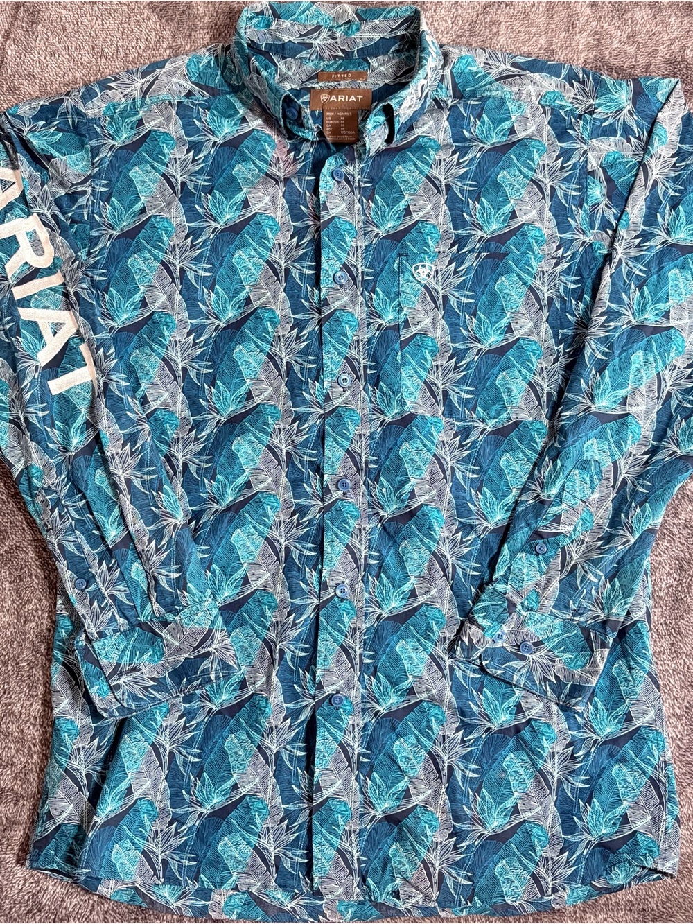 Ariat Blue Teal Tropical Print Button-Down Shirt